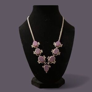 Handmade Druzy Coated Purpurite Silver Necklace 20” Bohemian Celestial Fairycore